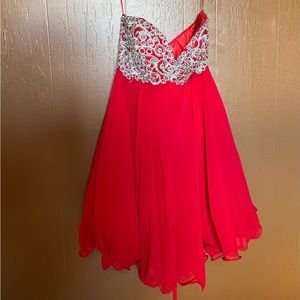 Strapless red and silver homecoming dress